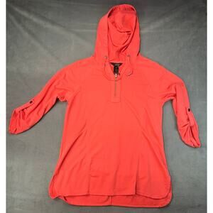 Ali Miles Quarter Zip Hooded Sweatshirt Women's Small Coral Casual Comfy Holiday